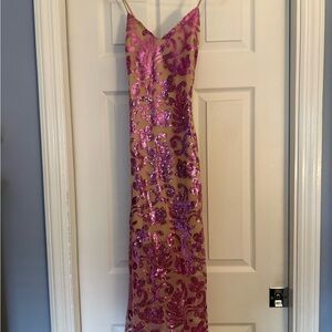 bebe Pink and Purple Sequin Maxi Dress